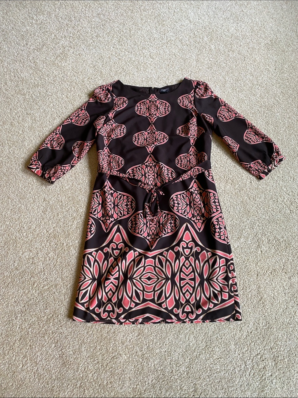 Women's Black and Pink Patterned Tie-Waist Dress